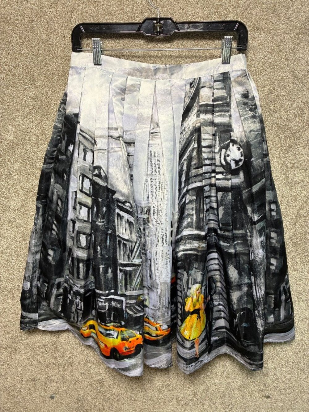Chicwish NYC Skirt Womens Pleated Midi New York City Yellow Taxi Street Print